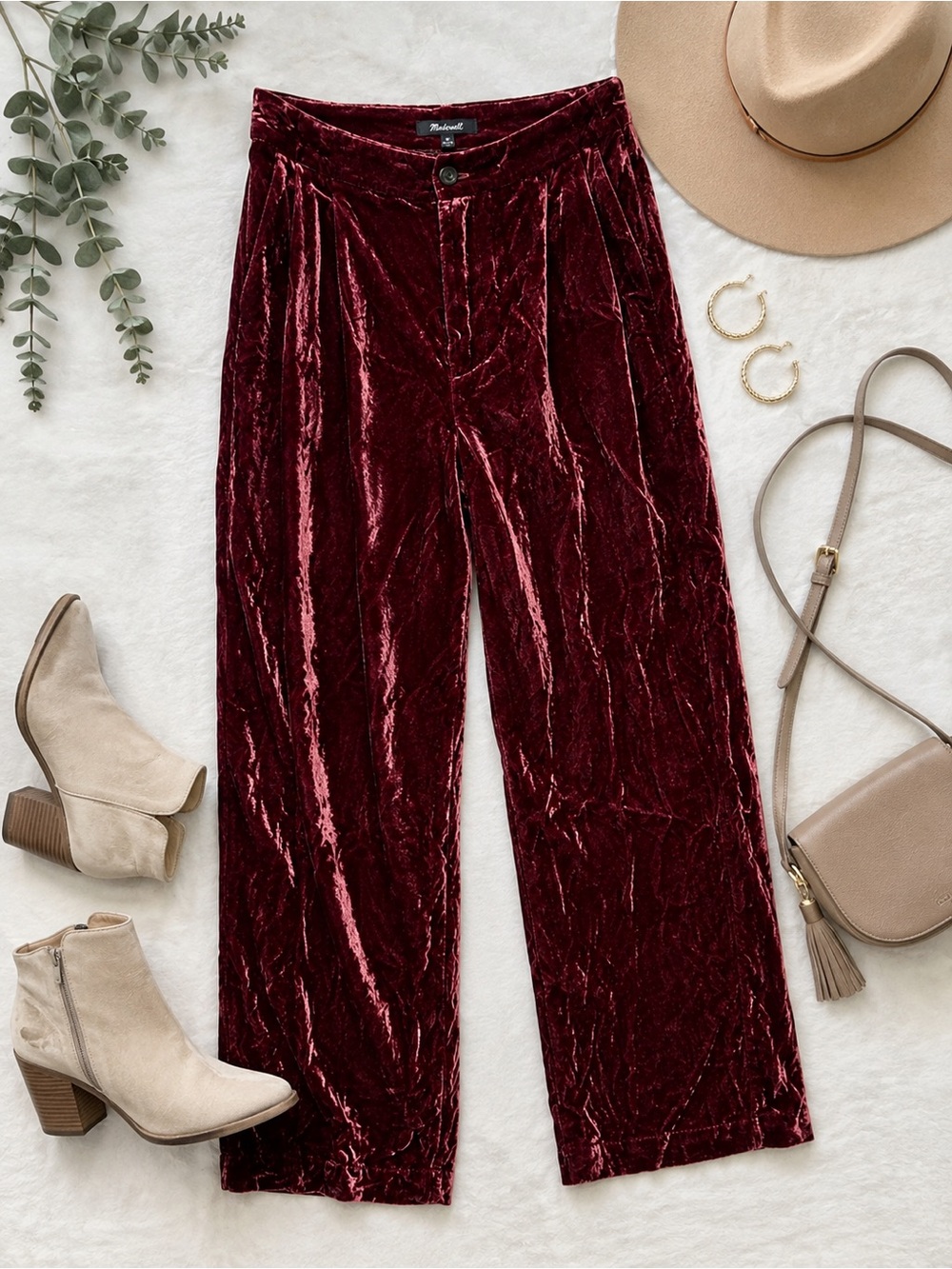 Madewell Women’s Burgundy Crushed Velvet Pants Size Medium